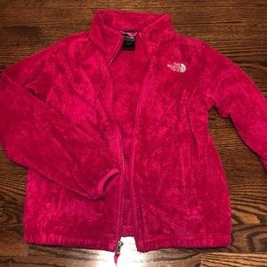 Pink north face fuzzy jacket